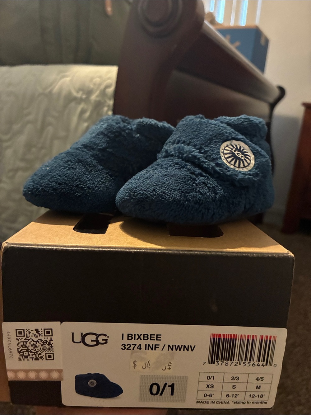 UGG Navy Infant Bixbee Plush Booties